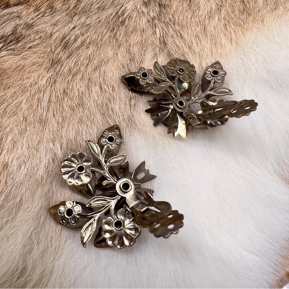 Vintage Art Noveau Czech Glass Rhinestones Deco Red Peach Glass Clip on Earrings - Picture 7 of 10